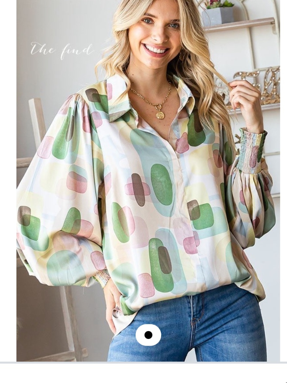 First Love Pastel Geo Button-Down Blouse